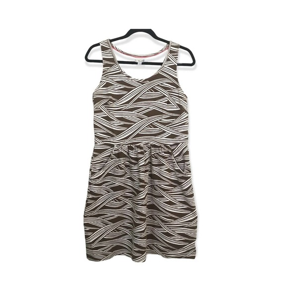 Boden Brown and White Leaf Print Fit and Flare Dress 10 - Picture 1 of 6
